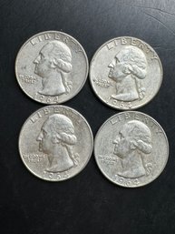 4 Washington Silver Quarters 1964 (2), 1964-D (2)