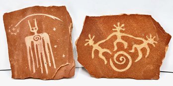 2 Carved Native American Stoneware Slates