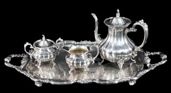 Circa 1965 Set Of Silver Artistry Community Royalty Silver Plate Teapot Set With Tray
