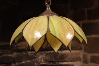 20th C. Green Vintage Slag Glass Hanging Tulip Pendant Light