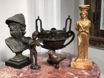 Wonderful Vintage Bronze / Brass Five (5) Piece Lot Of Statues And Other Decorative Items - Very Nice Lot