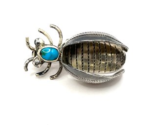 Vintage Sterling Silver Southwestern Turquoise Color Detailed Beetle Pin/brooch