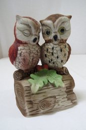 A Porcelain Owl Couple Musical Figurine - In Working Condition By Royal Crown