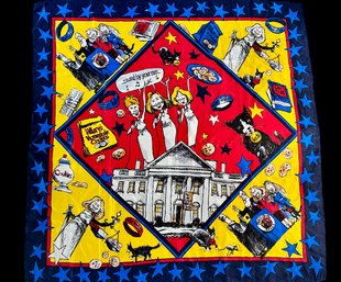 Rare 'Stand By Your Man'  Newsweek Political Satire Scarf Featuring Hillary Clinton And Tipper Gore