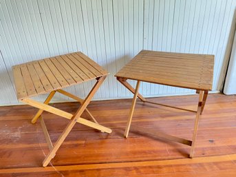 Pair Mid Century Slant Wood Folding Table.