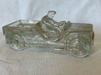 Antique WILLY'S JEEP Figural Glass Candy Container