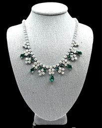 Vintage English Green And White Paste Rhinestone Necklace