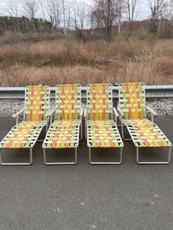 Lot Of 4 Vintage Aluminum Webbed Folding Beach Lawn Chairs