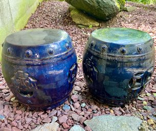 Pair Of Cobalt Blue Ceramic Garden Stools