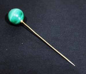 14k Gold Victorian Stickpin Having Malachite Sphere Top