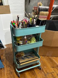 Teal Blue Metal Three Tier Utility Cart - Include Contents