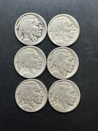 6 Buffalo Nickels 1916, 1920, 1925, 1927, 1928, 1929