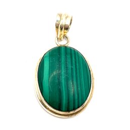 Vintage Sterling Silver Oval Malachite Pendant