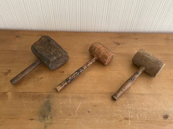 Lot Of 3 Vintage Wooden Mallets Hammer