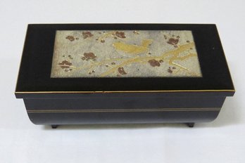 Westland Musical Jewelry Box With Bird Themed Inlayed Metal Top - Working