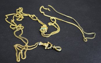 Tests 14K Gold Early Georgian Turquoise Slide Necklace W 'hand' Clasp (chain Severed)