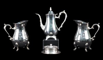 Significant Silver Plated Teapot 2 Pitchers And Sugar Cube Bowl
