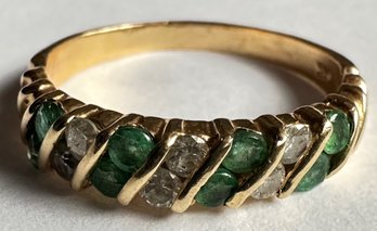 Vintage 14 Karat Gold, Diamond & Emerald Ring, Size 7