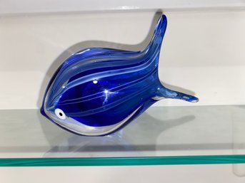 Gorgeous Art Glass Blue Striped Fish. Murano?