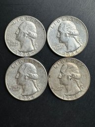 4 Washington Silver Quarters 1964 (2), 1964-D (2)