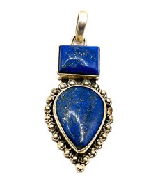 Vintage Sterling Silver Large Ornate Lapis Pendant