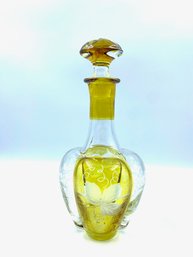 Beautiful Etched Cut To Clear Decanter - Yellow Vine Leaves