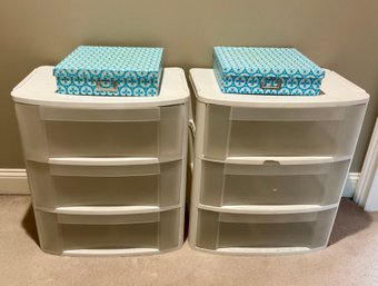 Pair Of Plastic 3 Drawer Storage Bins With Additional Boxes