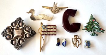 10 Vintage Pins: Sterling Silver, American Airlines Junior Stewardess, Girl Scout Pin & More