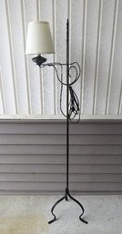 Wrought Iron Country Style Floor Bridge Arm Lamp With Adjustable Height Shade