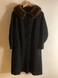 Fur Collar Black Wool Coat