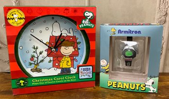 Lot Of A Peanuts Christmas Carol Wall Clock And An Armitron Peanuts Wrist Watch