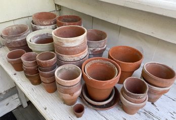 Large Group Of Vintage Clay Flower Pots In Various Sizes