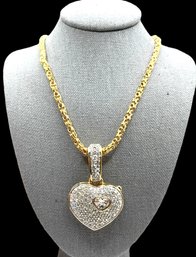 Beautiful Signed SWAROVSKI Gold Tone Crystal Heart Locket Necklace