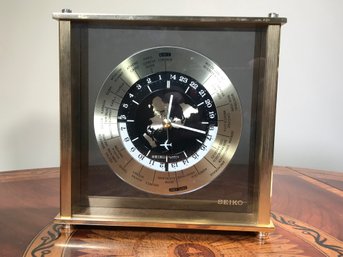 Fantastic Vintage SEIKO World Clock - Shelf Clock - Has Airplane That Circles Dial - Works Great - NICE !