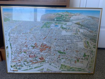 Framed 26.5'x19.5' Vintage Poster Map Of ' The Old City Of Jerusalem'