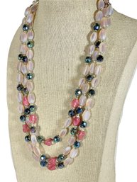 Vintage Multi Strand Colorful Beaded Necklace Glass Beads Pink