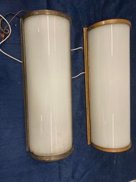 Pair Wall Sconces Vertical Or Horizontal With Brass Edging  Very Cool