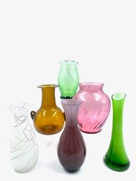 Assortment Of Colorful Floral Vases & Bud Vases