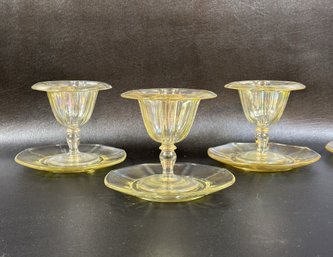 A Set Of Three Vintage Footed Sundae Cups With Saucers