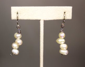 Pair Fine Sterling Silver Genuine Cultured Pearl Pierced Earrings