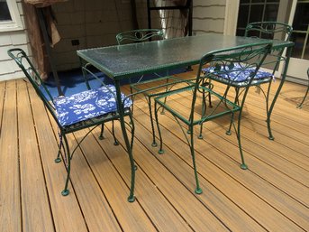 Green Metal Glass Topped Table With 4 Chairs