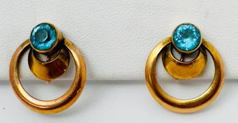 VINTAGE 12K GOLD-FILLED BLUE STONE SCREW-BACK EARRINGS