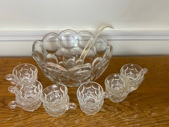 Midcentury Heisey Glass Punchbowl With Twelve Cups