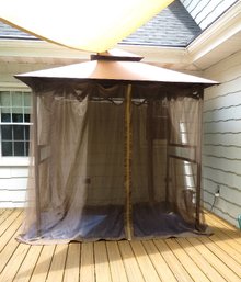 10' X 10' Metal Patio Gazebo With Sun Shade And Mosquito Netting