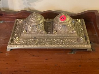 ANTIQUE BRASS INKWELL STAND