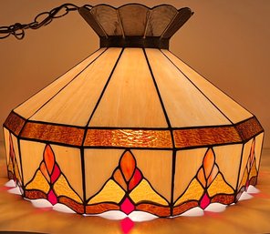 Vintage Slag Glass Hanging Swag Lamp - Dining - Kitchen - 19 X 19 X 13 H - Red - Beige - Caramel Brown Rust