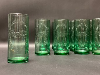 A Set Of 'Property Of Coca-Cola' Tumblers In Green Glass, 16 Total