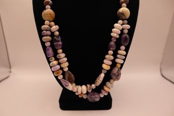 925 Sterling Clasp With Semi-Precious Purple And Earth Tones Stones Necklace