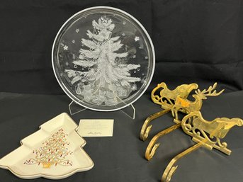 Get Ready For Christmas - NEW Lenox Tree Plate, Savoir Vivre Crystal Platter & Brass Stocking Holders
