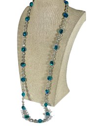 Fine Aqua Blue And White Elongated Aurora Borealis Crystal Beaded Necklace 32'